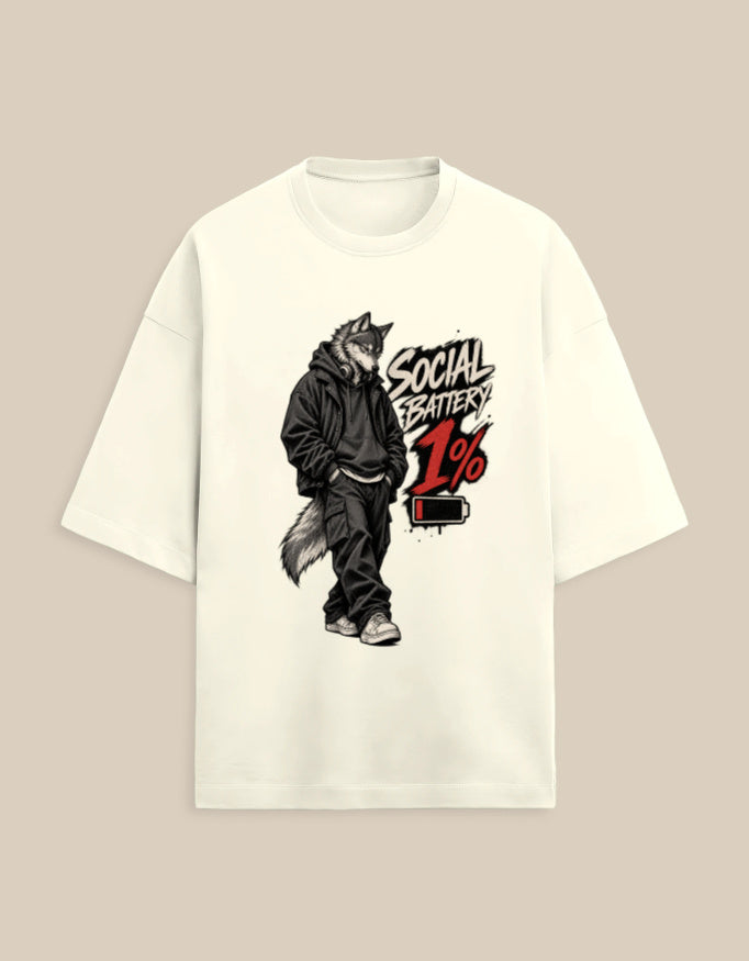 Social Battery Wolf — Off White — front product view