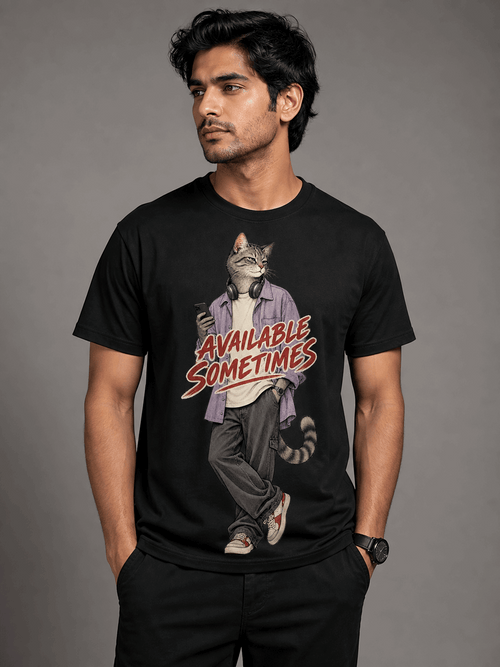 available sometimes cat black close male AI studio photoshoot