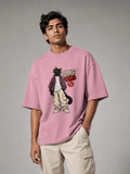 Plans Declined Cat flamingo oversized T-shirt on Indian male model, three-quarter studio view