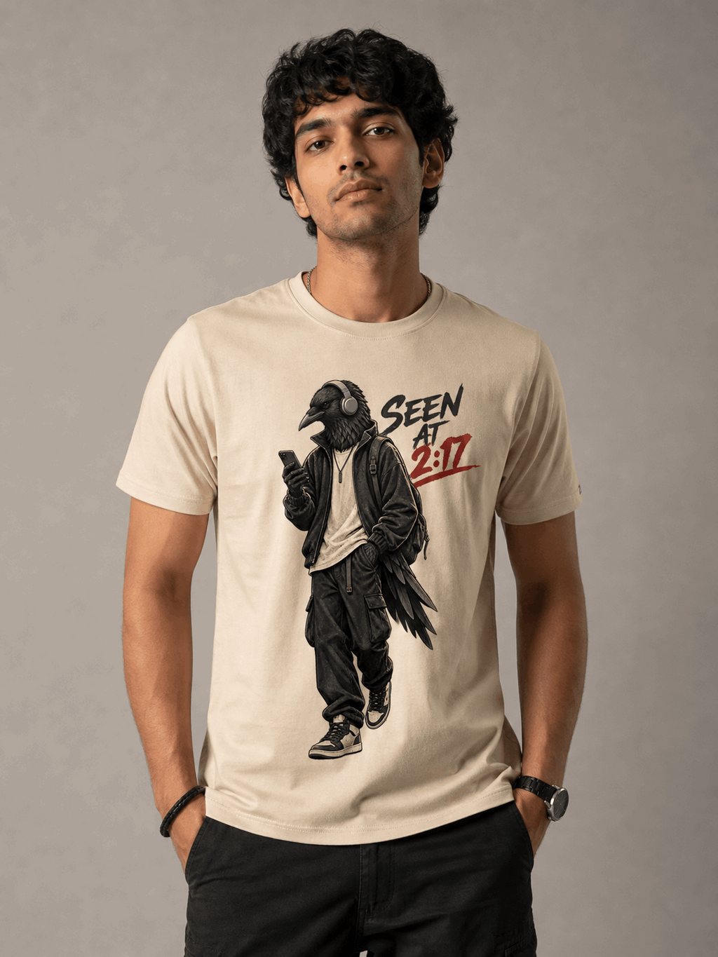 seen at 2 17 crow beige close male AI studio photoshoot