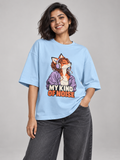 My Kind of Noise Fox Baby Blue oversized T-shirt on an Indian female model, front studio view