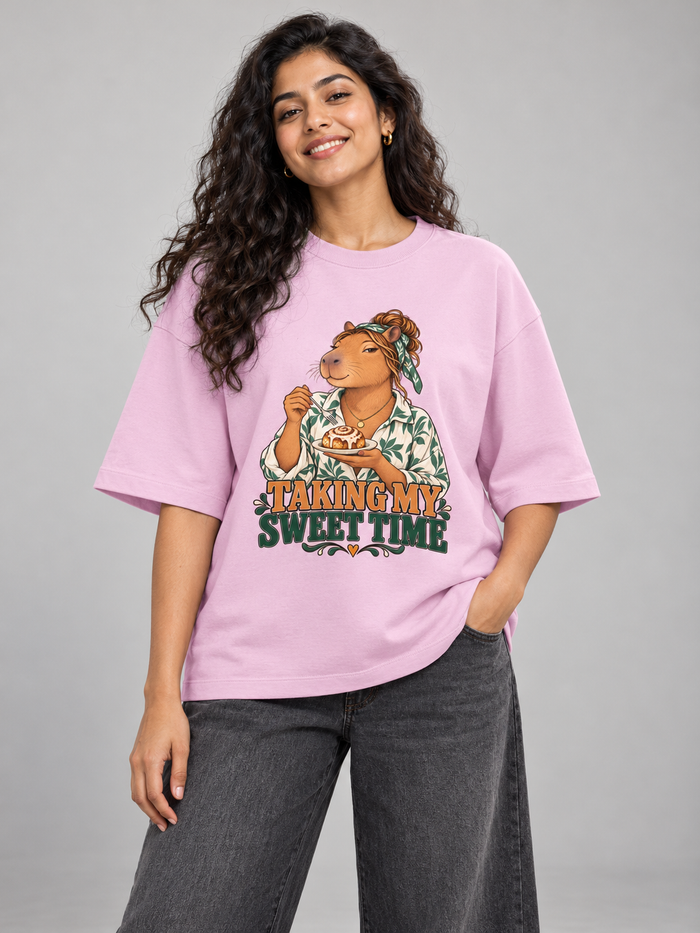 Taking My Sweet Time Capybara – Oversized Graphic T-Shirt
