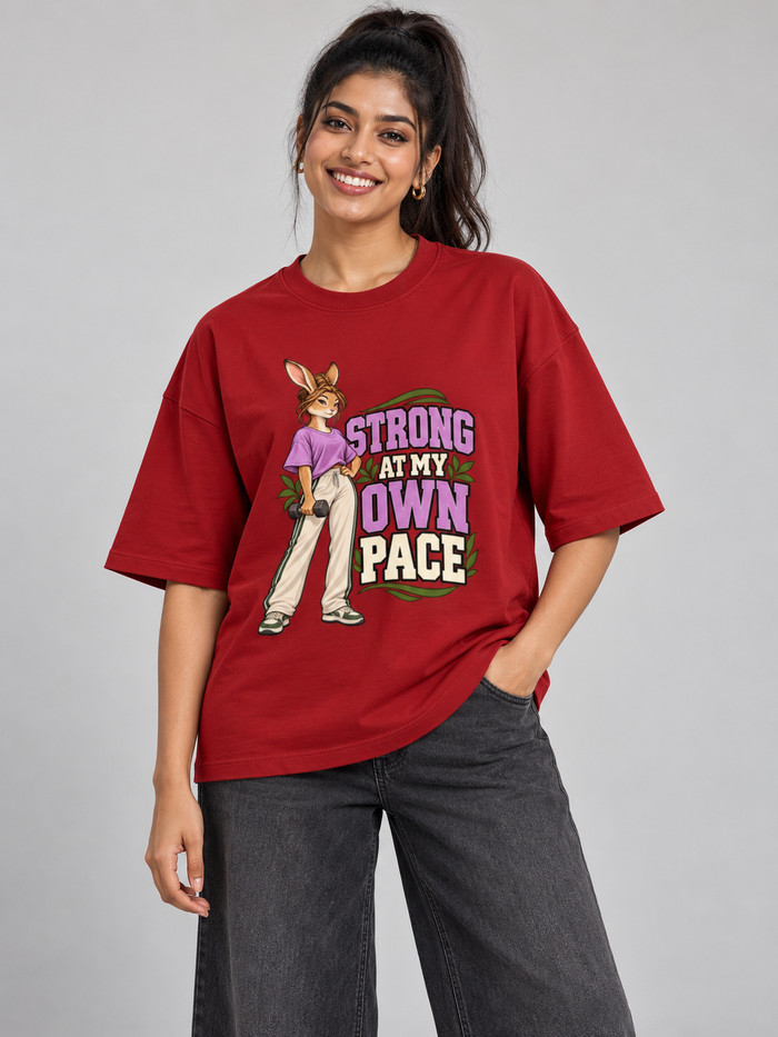 Strong at My Own Pace Hare – Oversized Graphic T-Shirt
